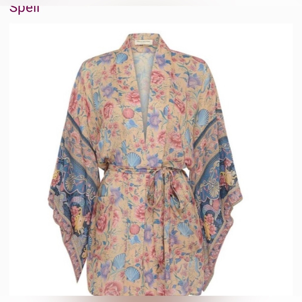 Spell Pastel Floral Robe with Blue Accents
